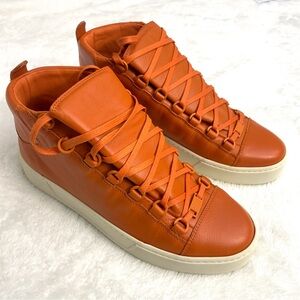 BALENCIAGA Arena High Top Leather Men's Sneakers Orange Size 41 US 8 New In Box